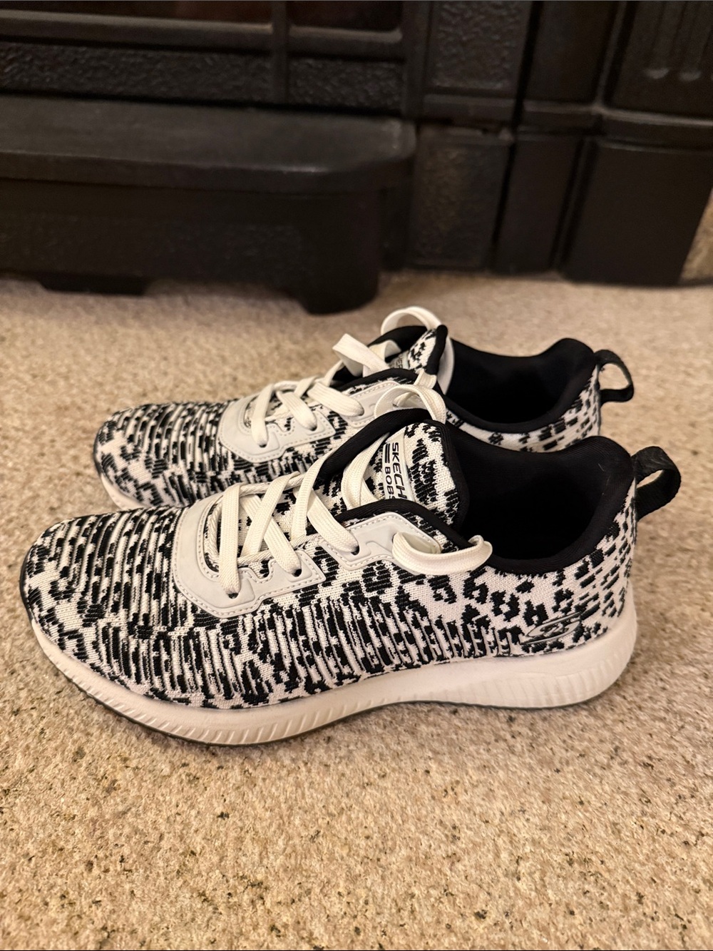 Skechers Black & White Knit Slip-On Lace-Up Sneakers - Picture 3 of 6